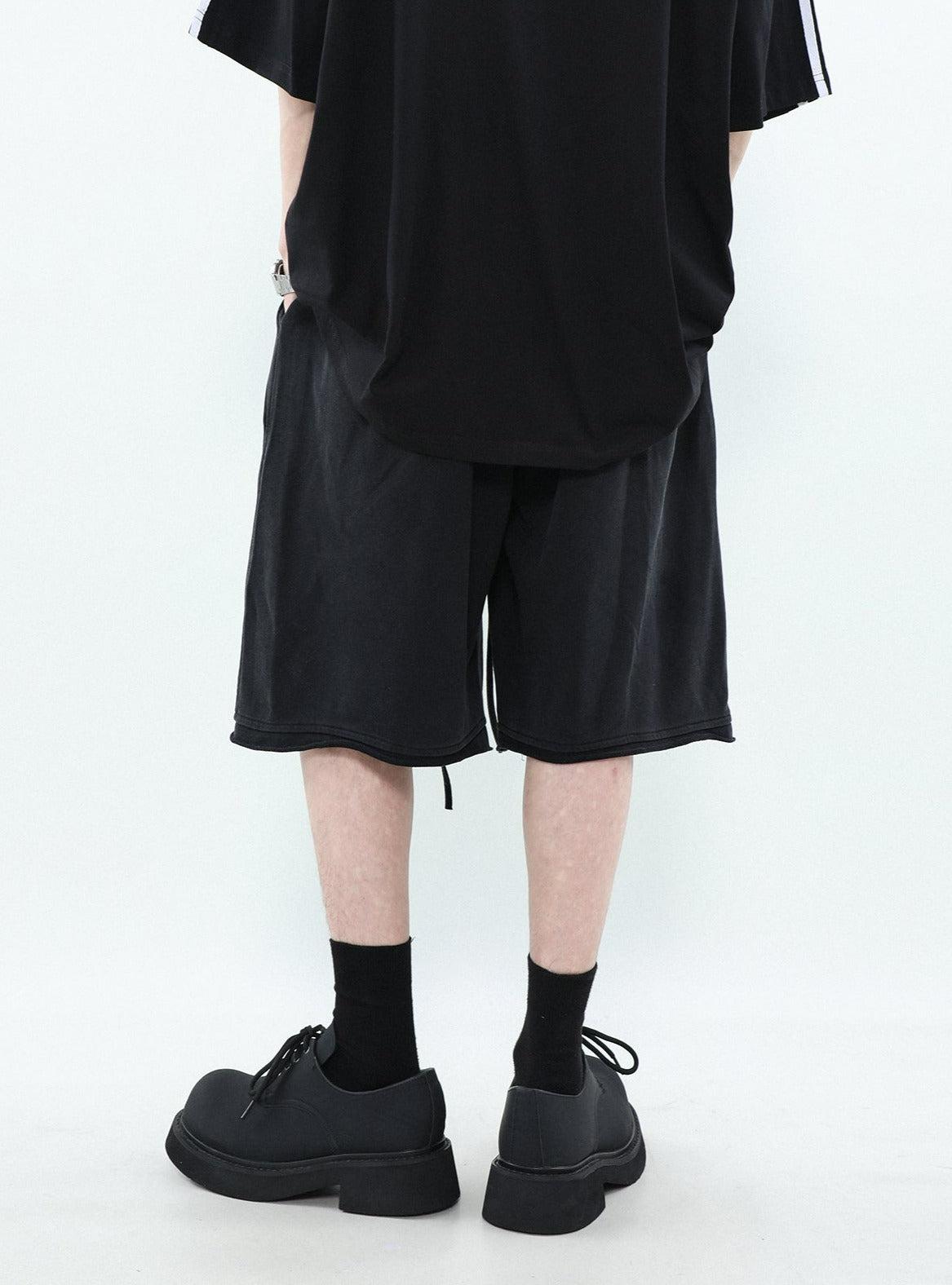Mr Nearly Drawstring Embroidered Text Sweat Shorts Korean Street Fashion Shorts By Mr Nearly Shop Online at OH Vault