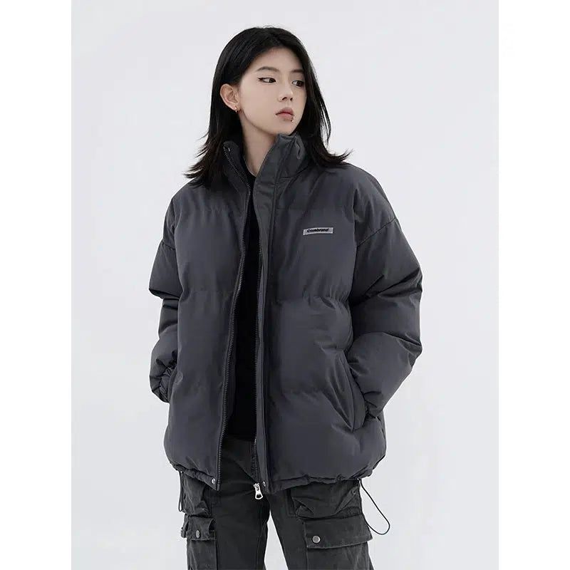 Minimal Logo Zip-Up Puffer Jacket Korean Street Fashion Jacket By Made Extreme Shop Online at OH Vault