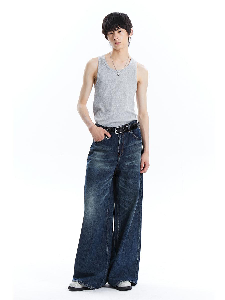 Whisker Emphasis Wide Cut Jeans Korean Street Fashion Jeans By Terra Incognita Shop Online at OH Vault