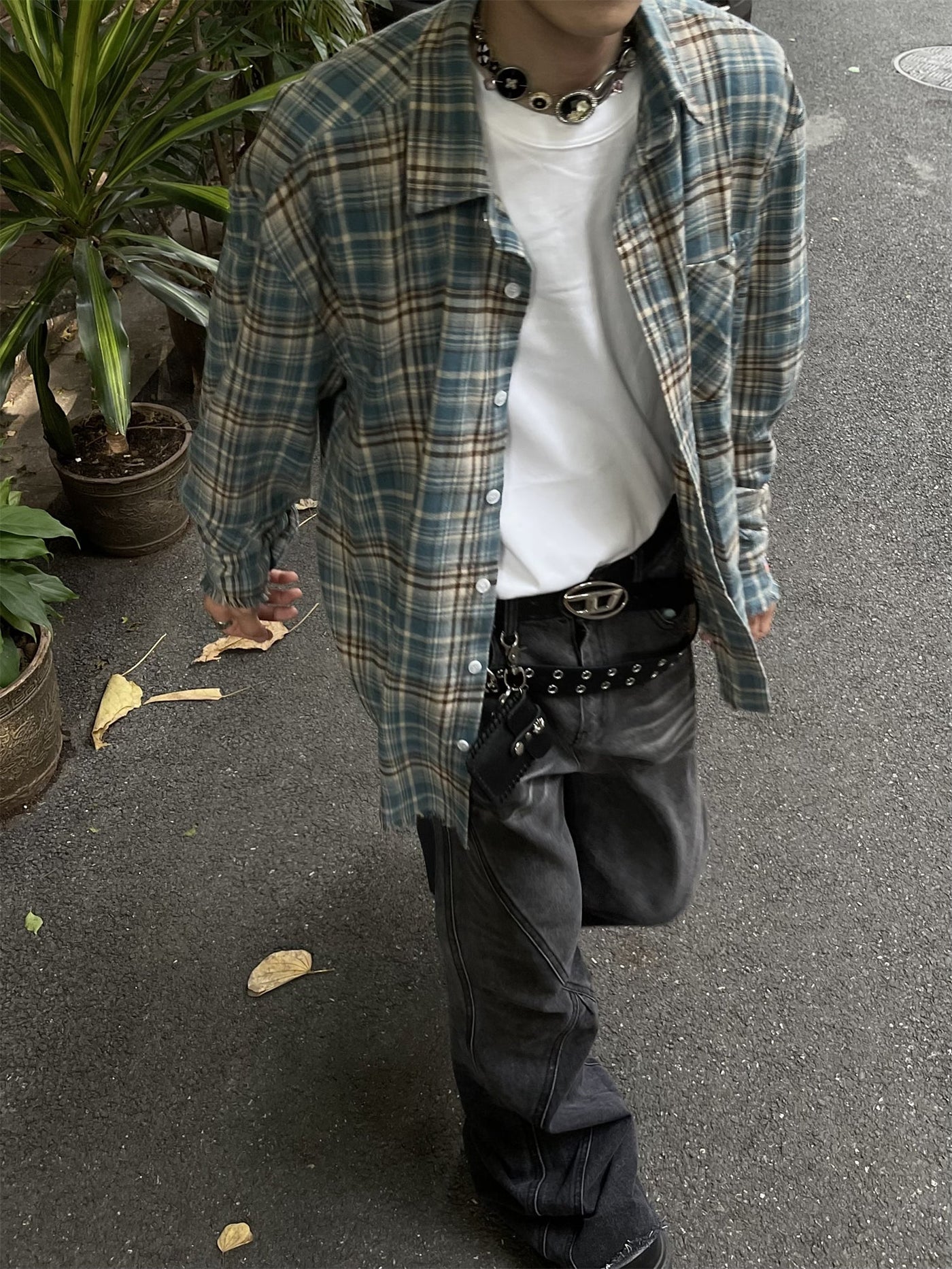 Frayed Hem Plaid Long Sleeve Shirt Korean Street Fashion Shirt By MaxDstr Shop Online at OH Vault