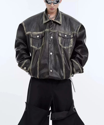 Fade Smudge Leather Jacket Korean Street Fashion Jacket By Argue Culture Shop Online at OH Vault
