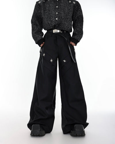 Argue Culture Metal Embellished Wide Cut Pants Korean Street Fashion Pants By Argue Culture Shop Online at OH Vault