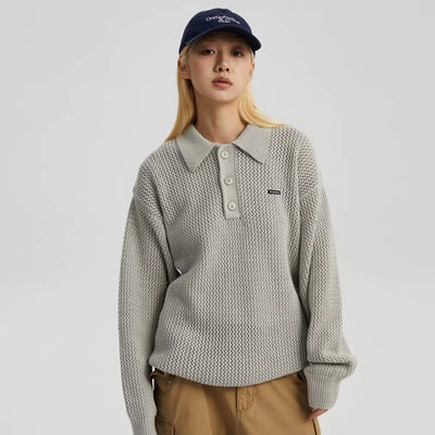 Solid Color Textured Knit Polo Korean Street Fashion Polo By WASSUP Shop Online at OH Vault