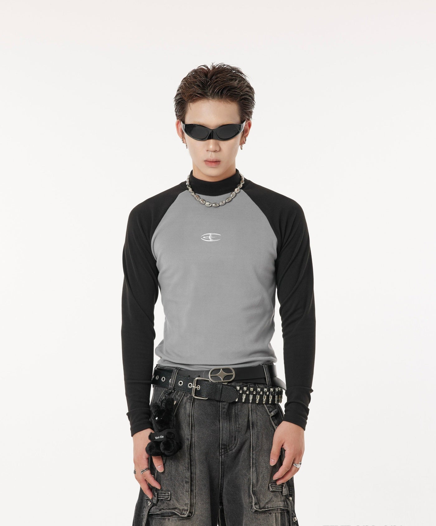 Logo Detail Contrast Slim Fit Long Sleeve T-Shirt Korean Street Fashion T-Shirt By Dark Fog Shop Online at OH Vault