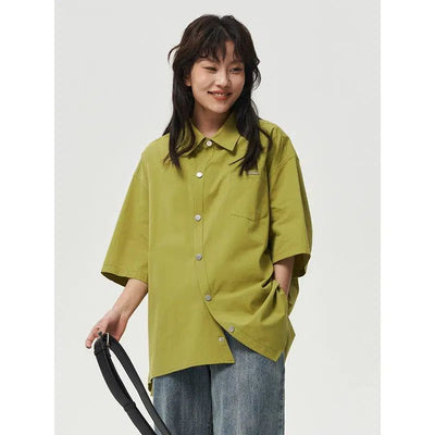 Solid Color Asymmetric Shirt Korean Street Fashion Shirt By 11St Crops Shop Online at OH Vault
