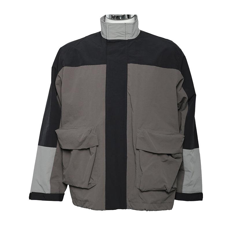 Stitched Contrast Stand-Up Collar Windbreaker Jacket Korean Street Fashion Jacket By Poikilotherm Shop Online at OH Vault