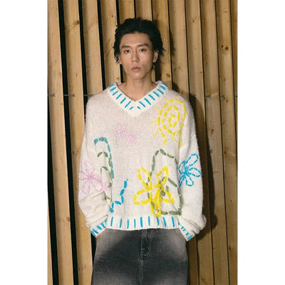 Stitched Outline Boxy Sweater Korean Street Fashion Sweater By Conp Conp Shop Online at OH Vault