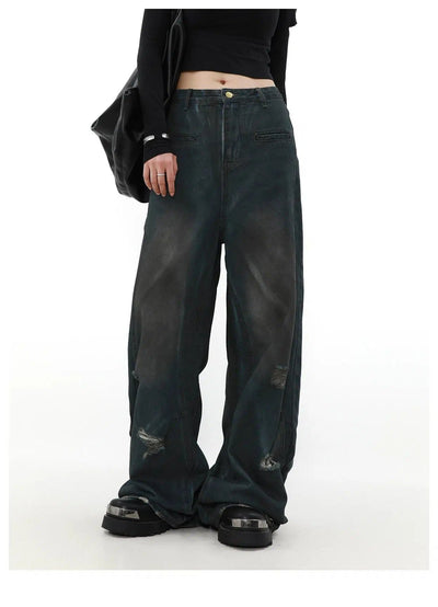Washed Straight Pocket Ripped Jeans Korean Street Fashion Jeans By Mr Nearly Shop Online at OH Vault