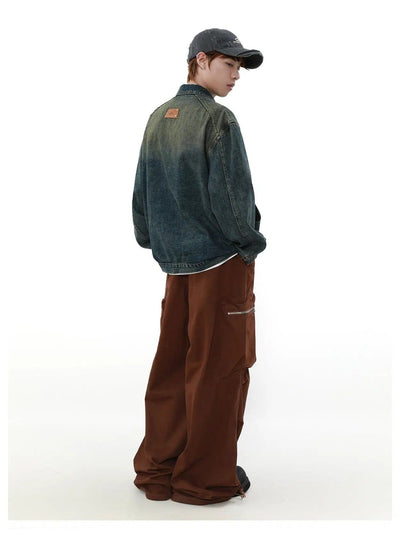 Collared Washed Zip Denim Jacket Korean Street Fashion Jacket By Mr Nearly Shop Online at OH Vault