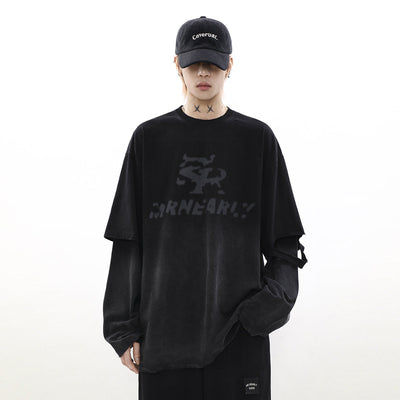 Mr Nearly Gradient Faded Logo Cut Long Sleeve T-Shirt Korean Street Fashion T-Shirt By Mr Nearly Shop Online at OH Vault