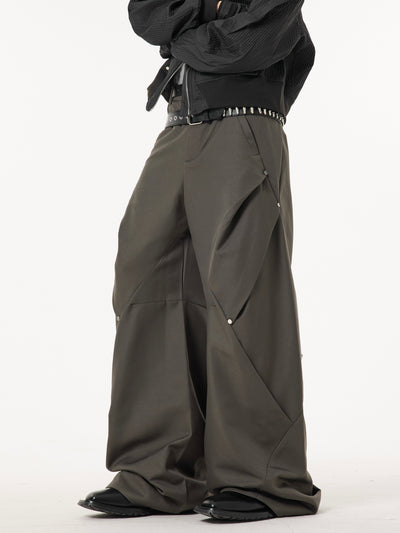Dark Fog Rivet Pleated Wide Leg Trousers Korean Street Fashion Pants By Dark Fog Shop Online at OH Vault