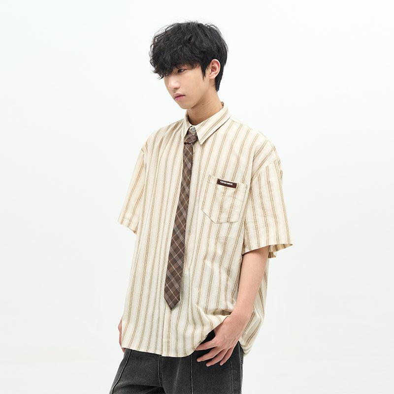 77Flight Collegiate Neck Tie Stripes Shirt Korean Street Fashion Shirt By 77Flight Shop Online at OH Vault