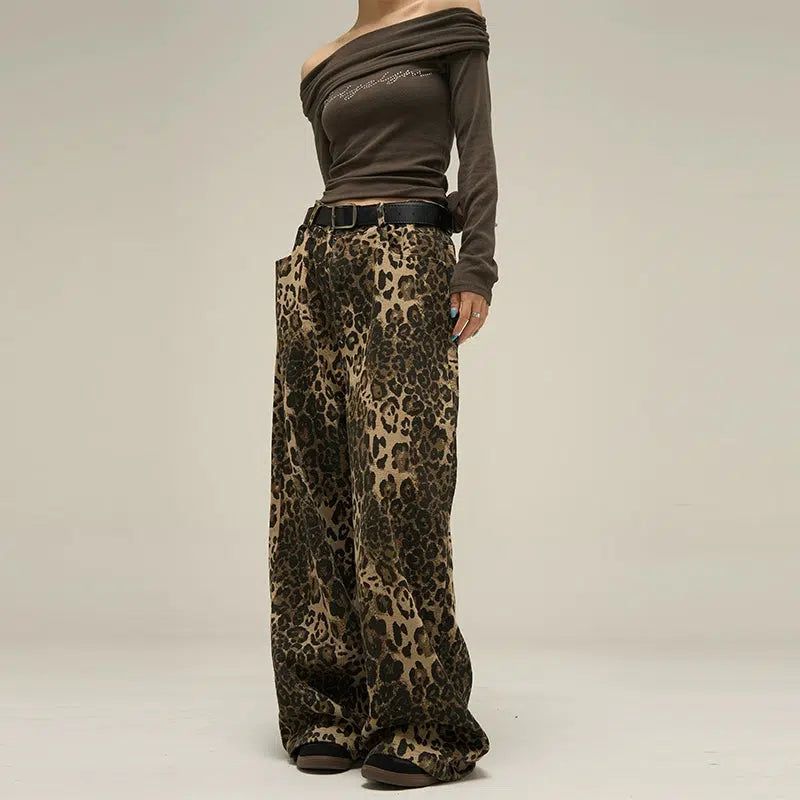 Slant Pocket Leopard Print Loose Pants Korean Street Fashion Pants By 77Flight Shop Online at OH Vault