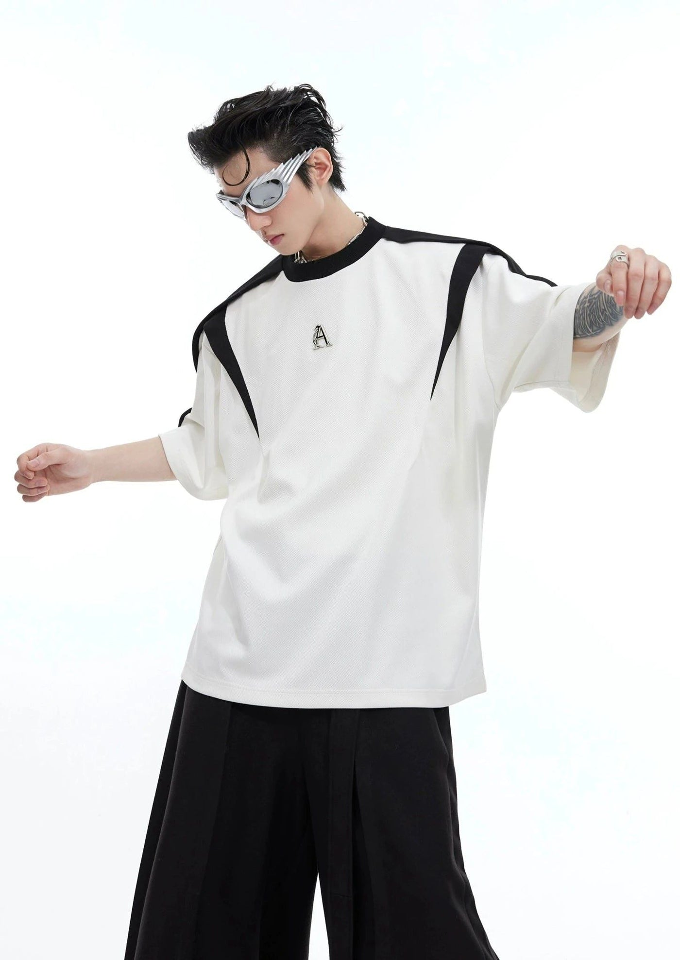 Lettered Accent Contrast T-Shirt Korean Street Fashion T-Shirt By Argue Culture Shop Online at OH Vault