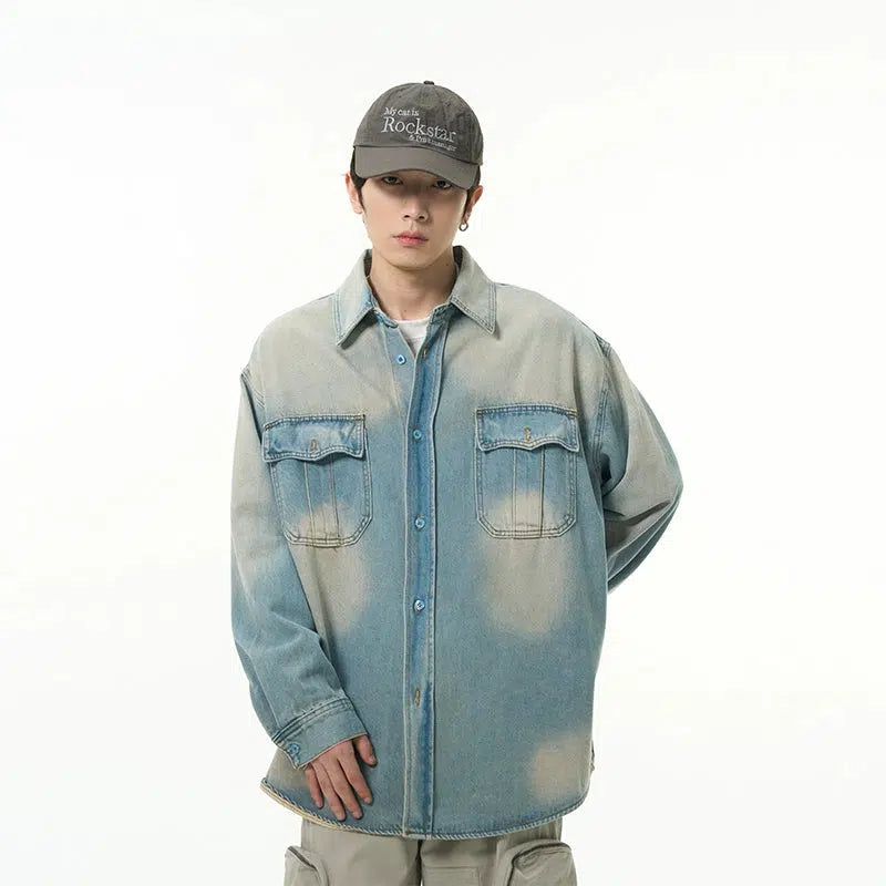 Faded Flap Pocket Buttons Denim Jacket Korean Street Fashion Jacket By 77Flight Shop Online at OH Vault