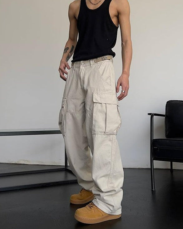 Loose Straight Pocket Cargo Pants Korean Street Fashion Pants By MEBXX Shop Online at OH Vault