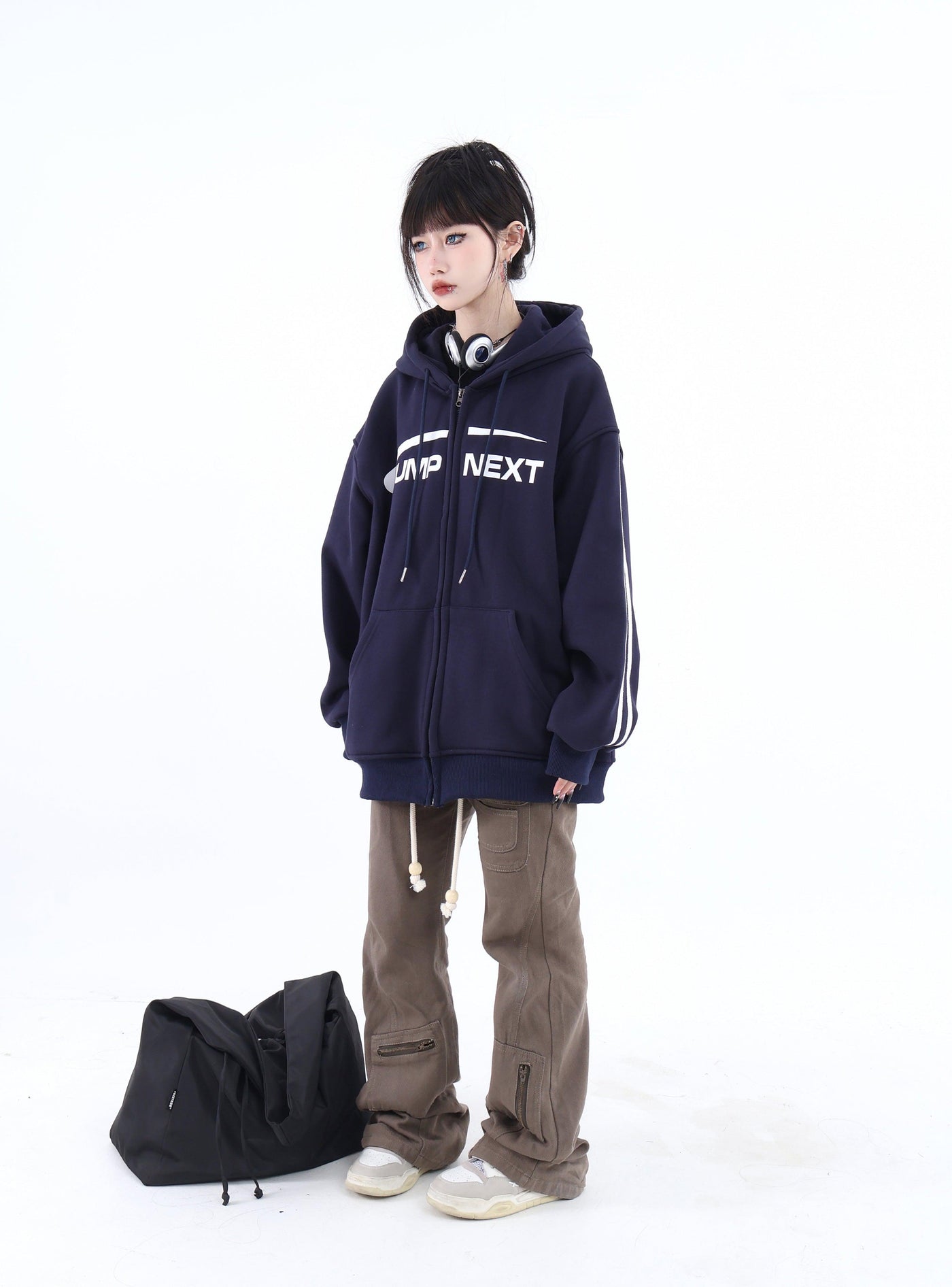 Casual Logo Zipped Hoodie Korean Street Fashion Hoodie By Jump Next Shop Online at OH Vault
