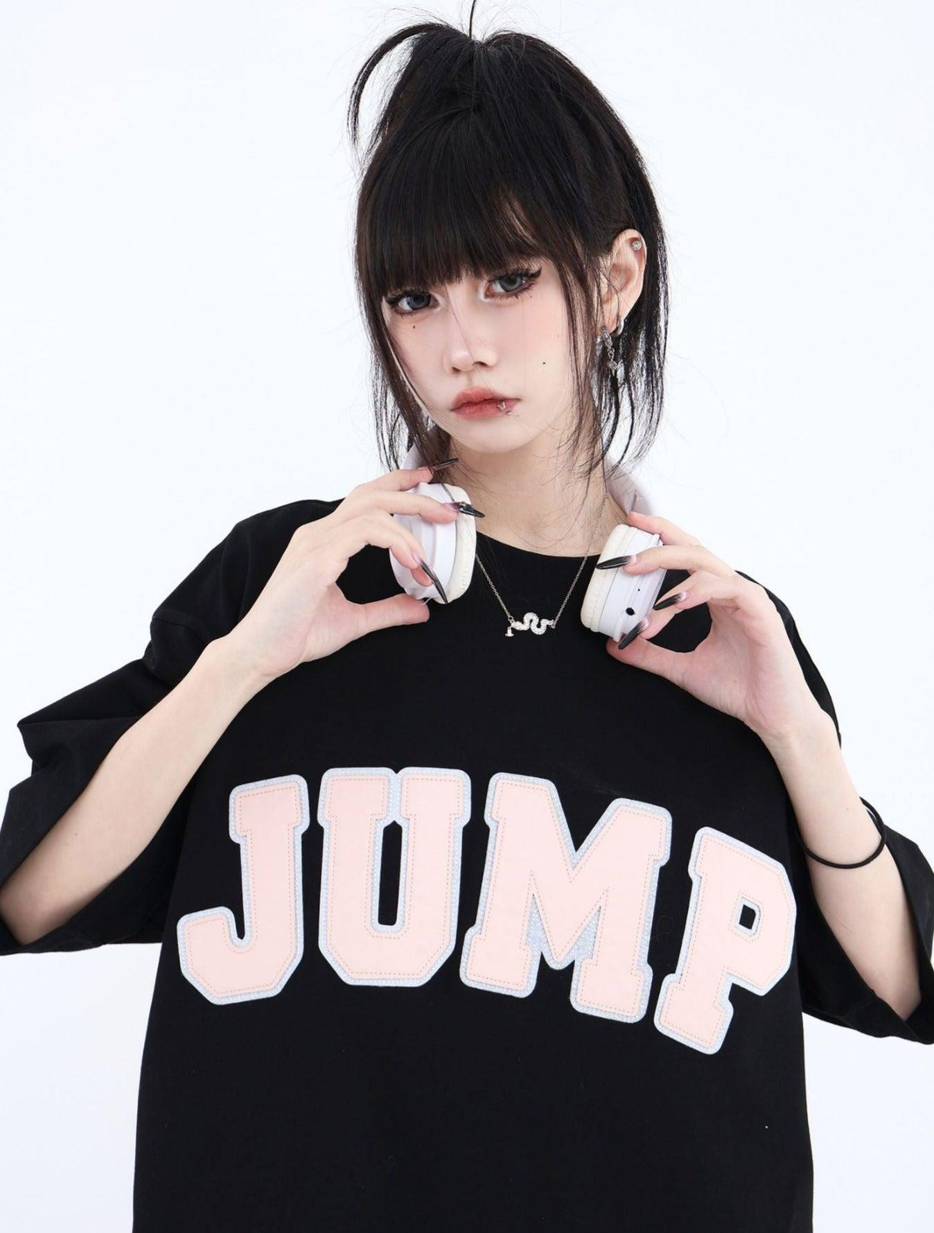 Leather Logo Embroidered T-Shirt Korean Street Fashion T-Shirt By Jump Next Shop Online at OH Vault