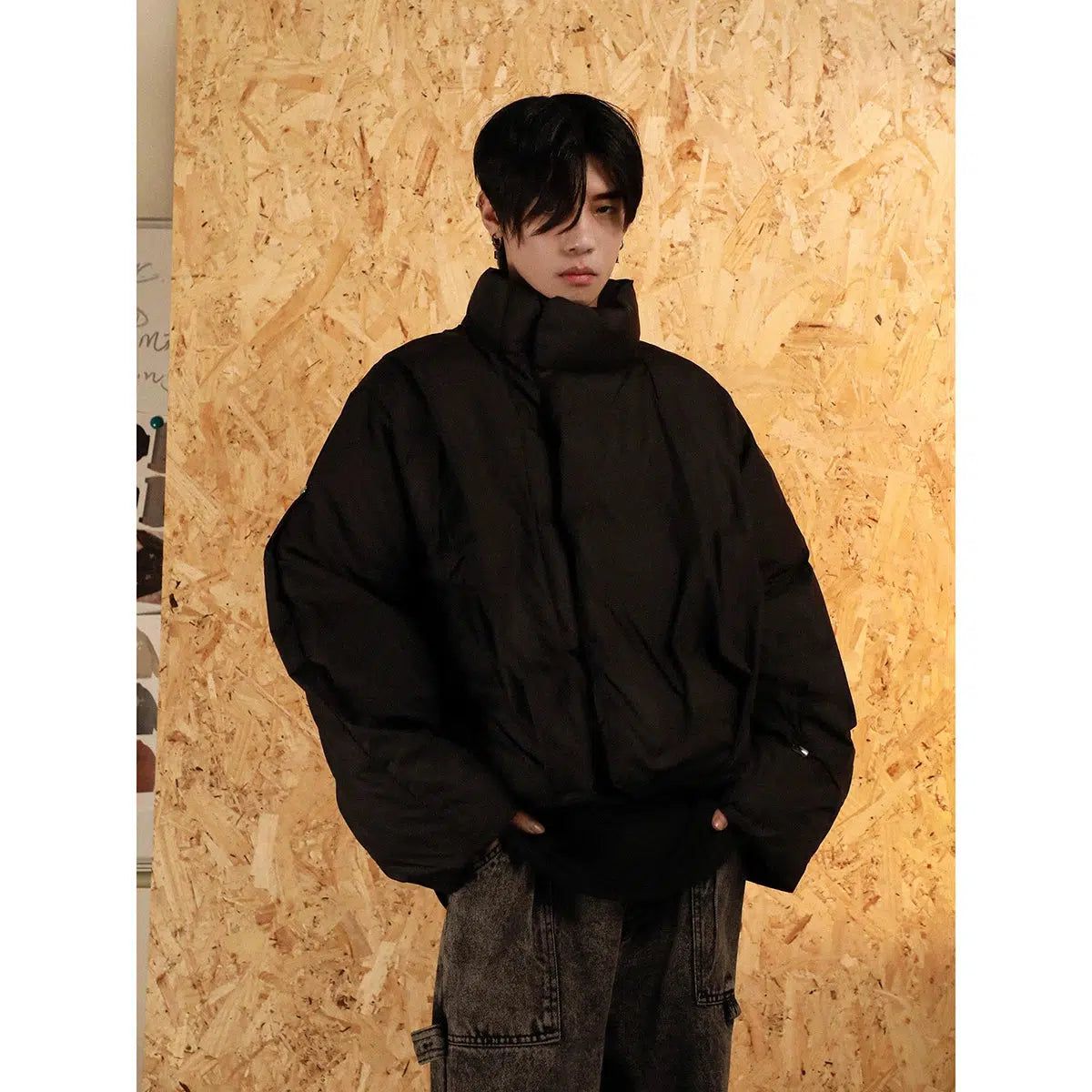 Sleek Diagonal Zip Puffer Jacket Korean Street Fashion Jacket By Mr Nearly Shop Online at OH Vault