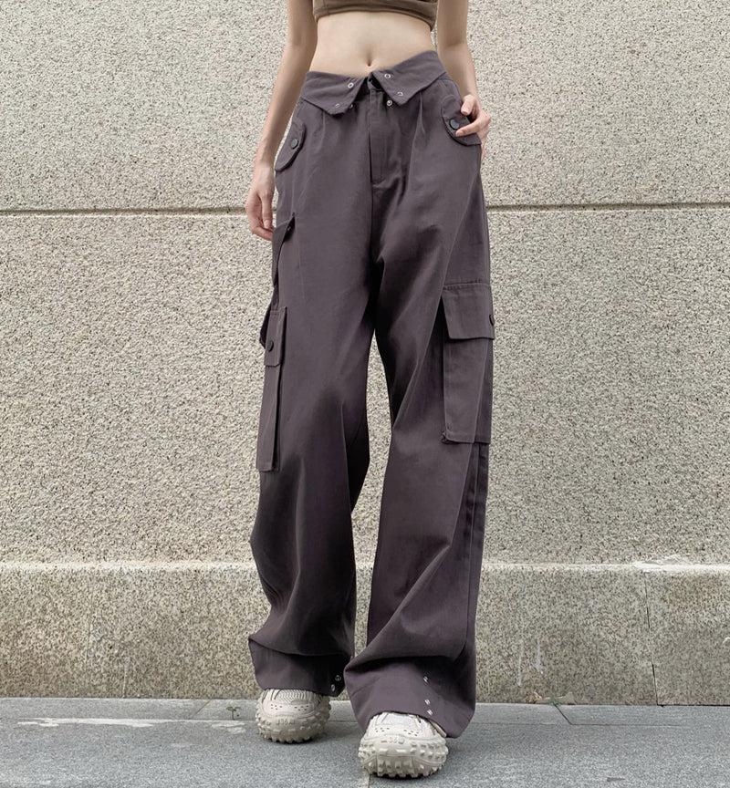 Casual Waist Folded Cargo Pants Korean Street Fashion Pants By Made Extreme Shop Online at OH Vault