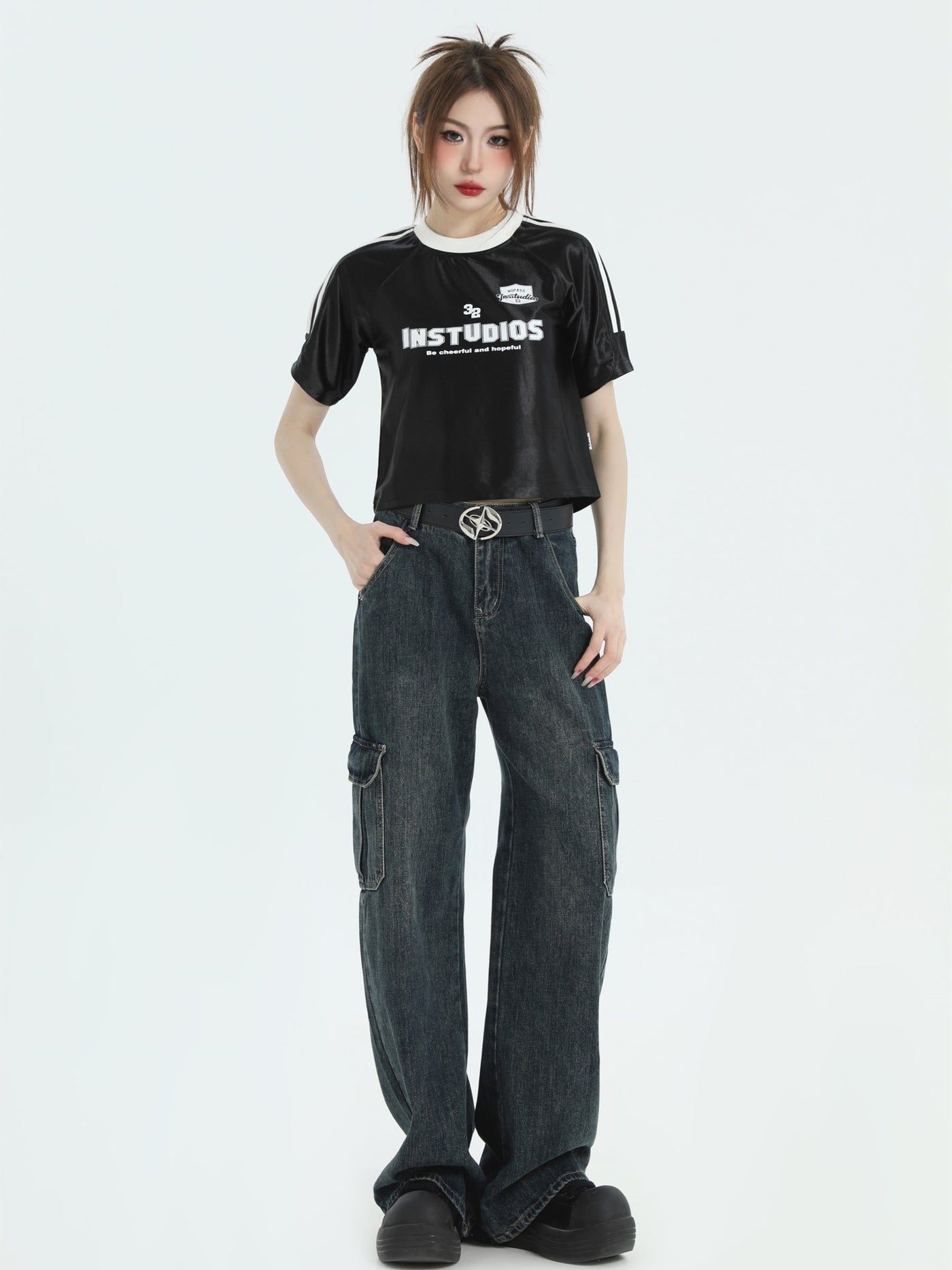 Logo Print Shiny T-Shirt Korean Street Fashion T-Shirt By INS Korea Shop Online at OH Vault