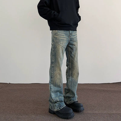Faded Whisker Accent Flared Jeans Korean Street Fashion Jeans By A PUEE Shop Online at OH Vault