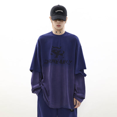 Gradient Faded Logo Cut Long Sleeve T-Shirt Korean Street Fashion T-Shirt By Mr Nearly Shop Online at OH Vault