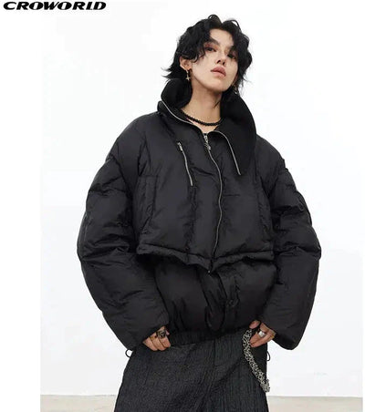 Asymmetrical Zip Layered Puffer Jacket Korean Street Fashion Jacket By Cro World Shop Online at OH Vault