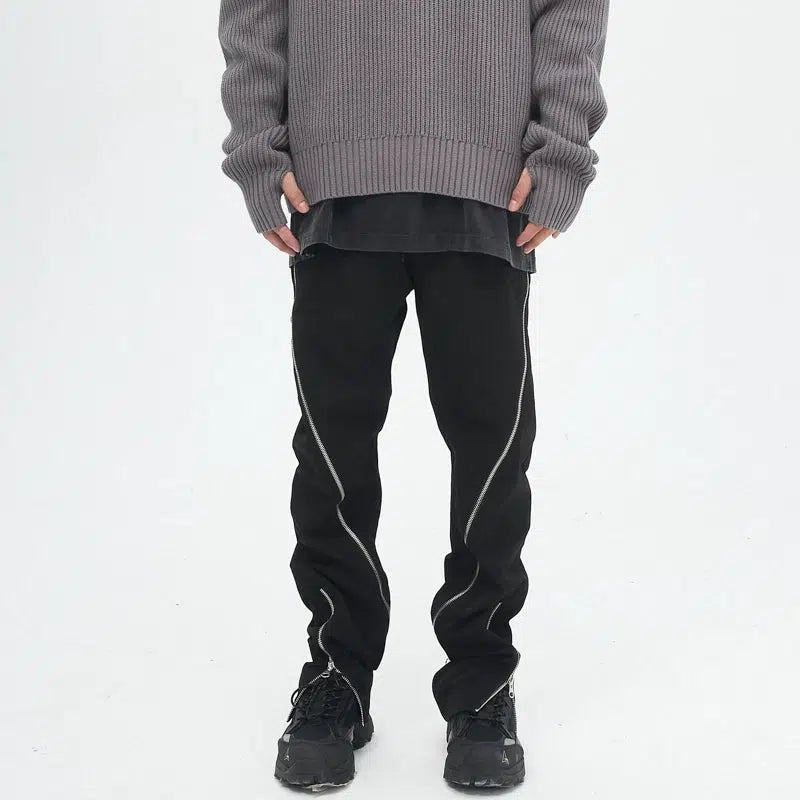 CATSSTAC Diagonal Lines Zipper Drawstring Pants Korean Street Fashion Pants By CATSSTAC Shop Online at OH Vault