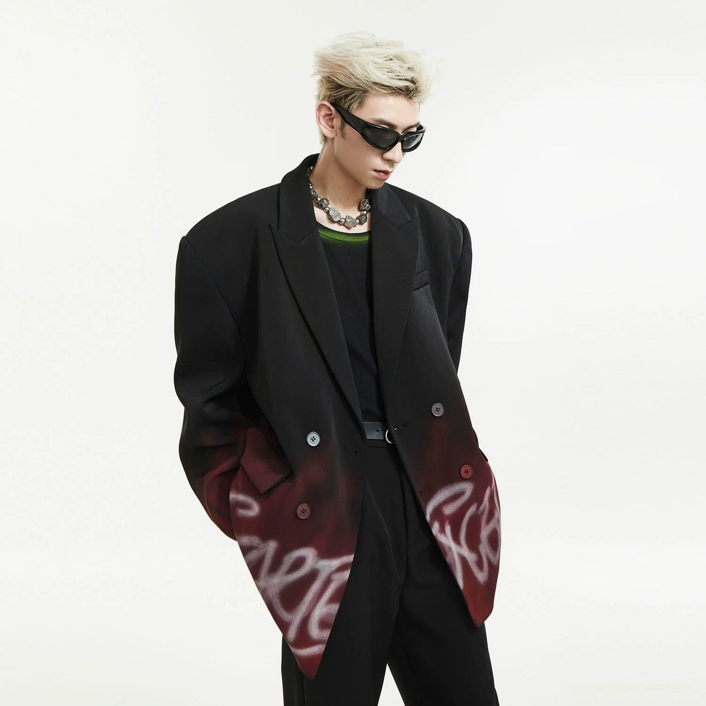 Hand-Painted Lettered Logo Blazer Korean Street Fashion Blazer By Slim Black Shop Online at OH Vault