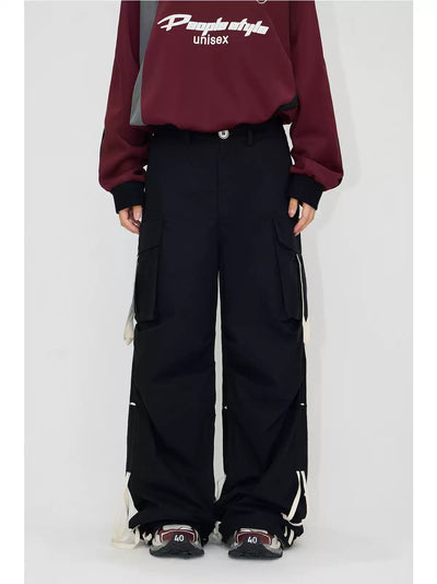 Line Straps Workwear Cargo Pants Korean Street Fashion Pants By PeopleStyle Shop Online at OH Vault