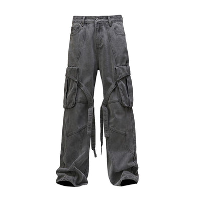 Washed Strap Accent Cargo Jeans Korean Street Fashion Jeans By CATSSTAC Shop Online at OH Vault