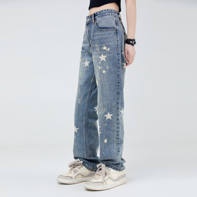 Star Printed Straight Jeans Korean Street Fashion Jeans By Made Extreme Shop Online at OH Vault