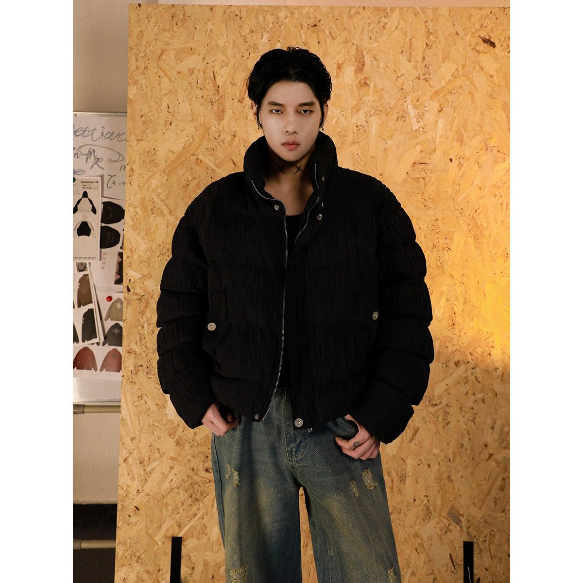 Chic Striped Pleats Puffer Jacket Korean Street Fashion Jacket By Mr Nearly Shop Online at OH Vault
