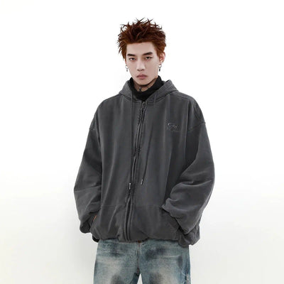 Heavy Washed Drawstring Zip-Up Hoodie Korean Street Fashion Hoodie By Mr Nearly Shop Online at OH Vault