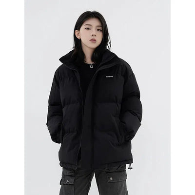 Minimal Logo Zip-Up Puffer Jacket Korean Street Fashion Jacket By Made Extreme Shop Online at OH Vault