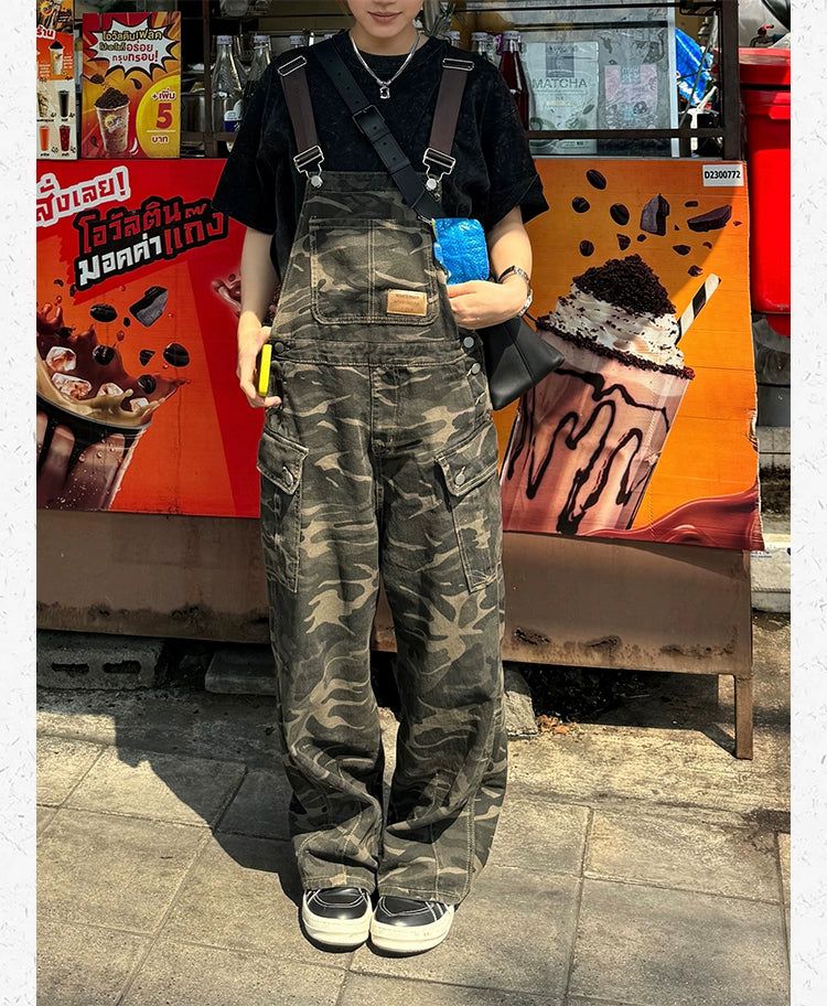 Vintage Camouflage Cargo Overall Korean Street Fashion Pants By Made Extreme Shop Online at OH Vault