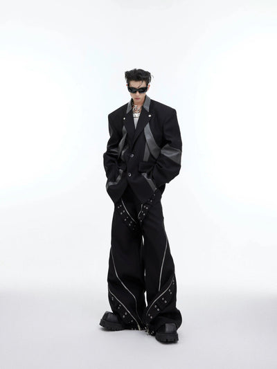 Leather Lines Wide Blazer Korean Street Fashion Blazer By Argue Culture Shop Online at OH Vault