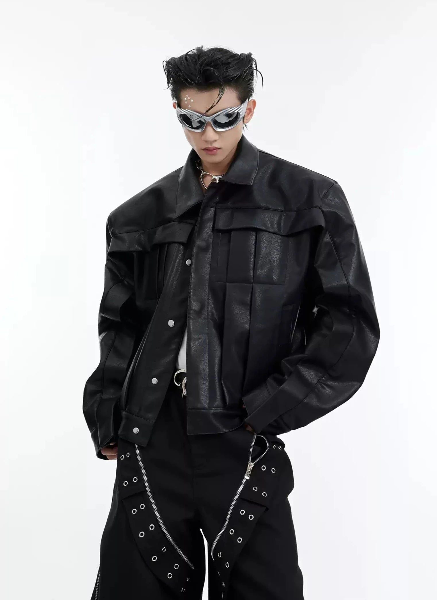 Multi-Flap PU Leather Jacket