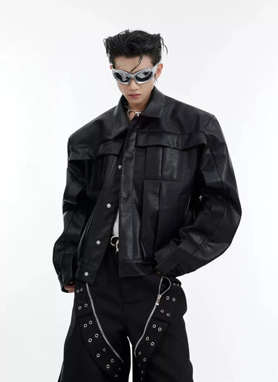 Multi-Flap PU Leather Jacket Korean Street Fashion Jacket By Argue Culture Shop Online at OH Vault
