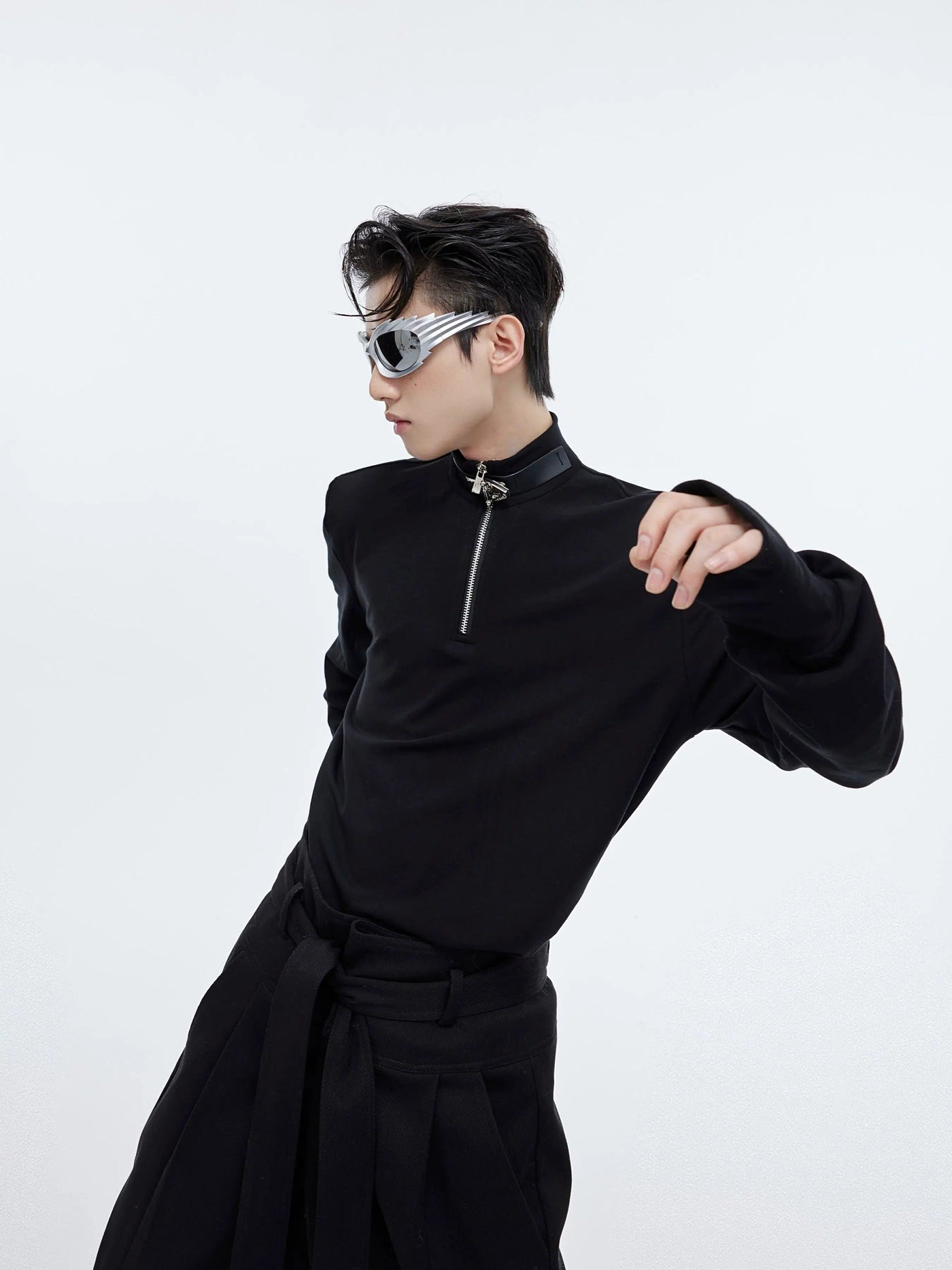 Slim Fit Half-Zipped Mockneck Korean Street Fashion Turtleneck By Argue Culture Shop Online at OH Vault
