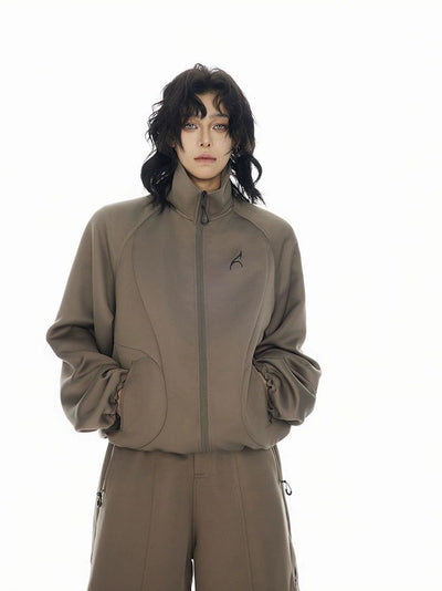 Zip-Up Athleisure Jacket & Wide Shorts Set Korean Street Fashion Clothing Set By Cro World Shop Online at OH Vault