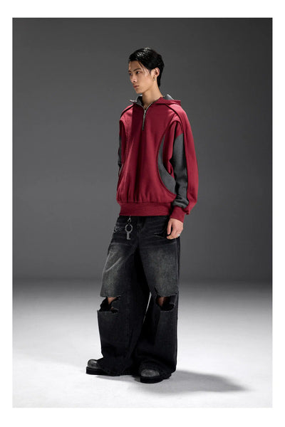 Contrast Blades Half-Zipped Hoodie Korean Street Fashion Hoodie By Terra Incognita Shop Online at OH Vault