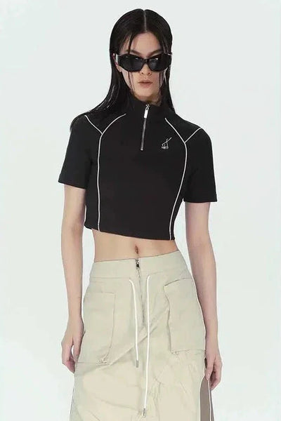 Slim Fit Half-Zipped Cropped Polo Korean Street Fashion Polo By Apriority Shop Online at OH Vault