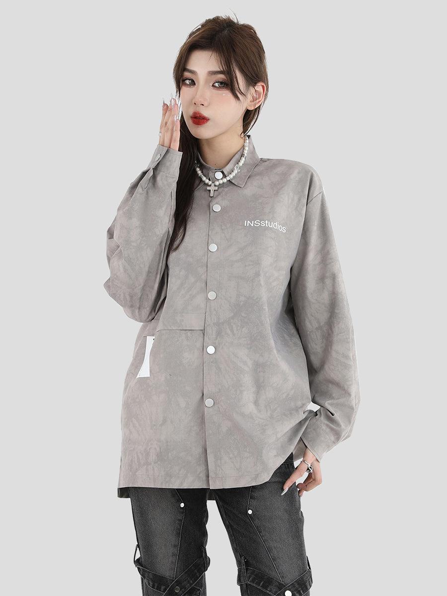 Logo Tie-Dyed Pattern Long Sleeve Shirt Korean Street Fashion Shirt By INS Korea Shop Online at OH Vault