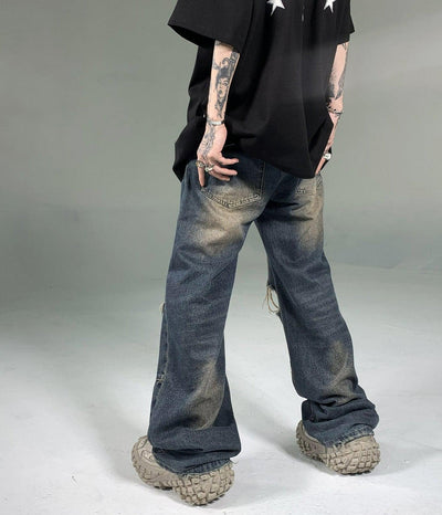 Ash Dark Whisker Washed Ripped Knee Jeans Korean Street Fashion Jeans By Ash Dark Shop Online at OH Vault