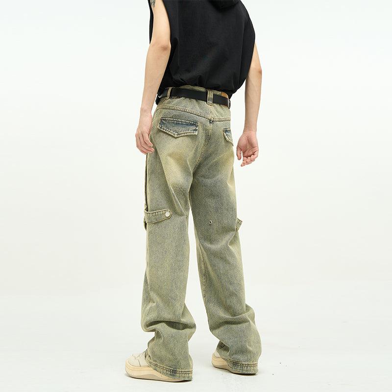 77Flight Washed Irregular Style Jeans Korean Street Fashion Jeans By 77Flight Shop Online at OH Vault
