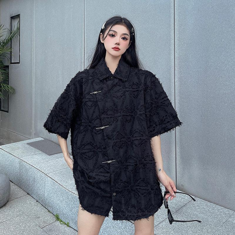 Tassel Textured Pin Button Shirt Korean Street Fashion Shirt By Made Extreme Shop Online at OH Vault