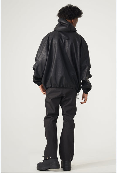 Slant Pocket Distressed PU Leather Hoodie Korean Street Fashion Hoodie By R69 Shop Online at OH Vault