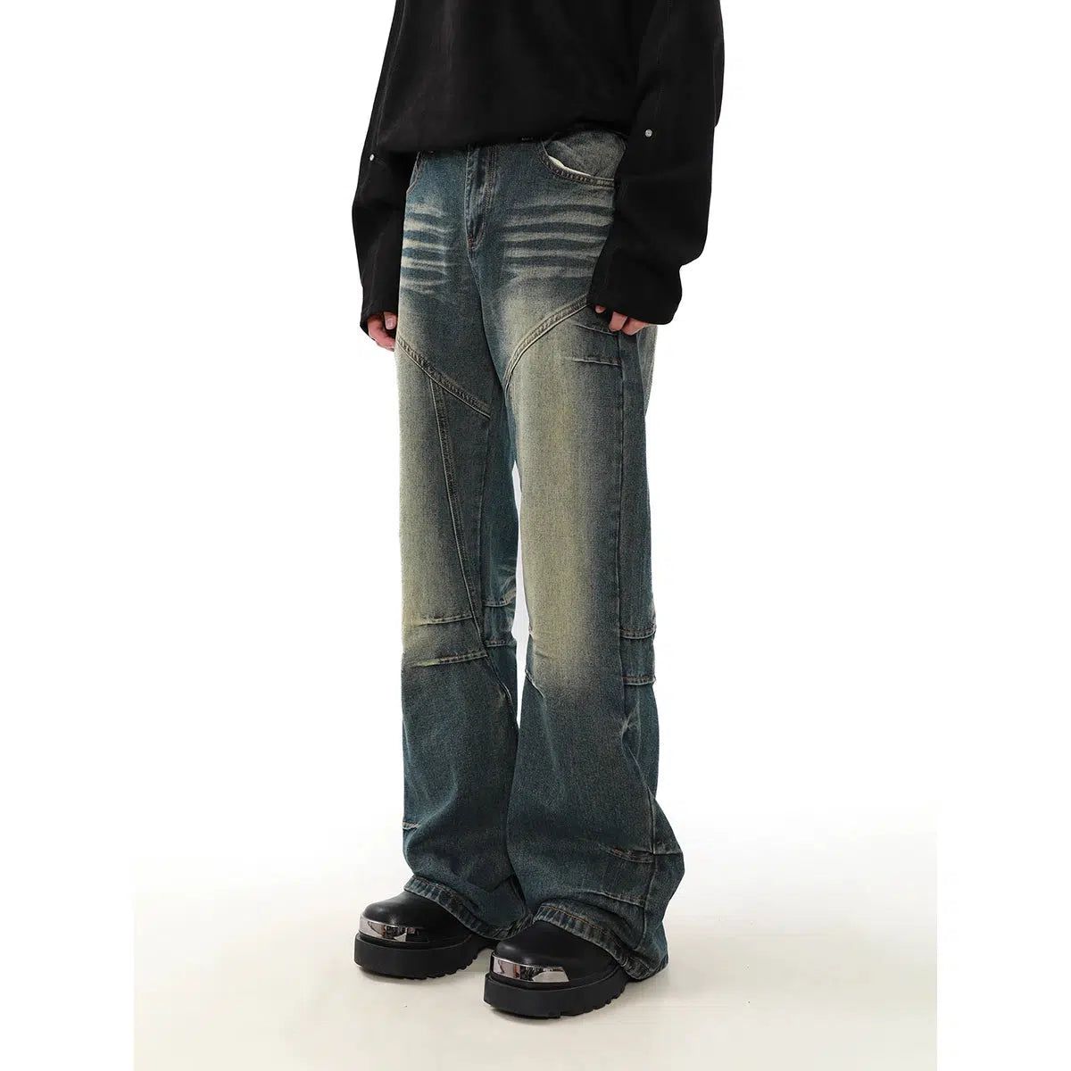 Faded Pleats Wide Leg Jeans Korean Street Fashion Jeans By Mr Nearly Shop Online at OH Vault